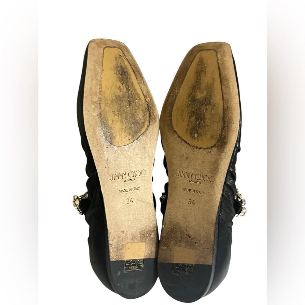 Jimmy Choo Gai Square-Toe Crystal-Strap Leather Ballerina Flats 34, pre-owned. - Picture 4 of 16